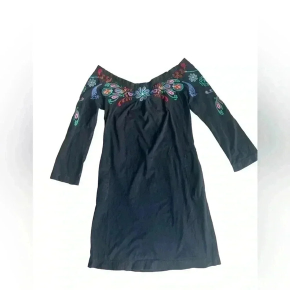 Johnny Was Women’s Off The Shoulder Floral Black Embroidered Dress Size Small - Picture 1 of 7